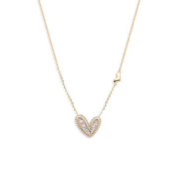 18k Gold Plated 925 Sterling Silver Heart Necklace Faceted Zircons-Necklaces-GULI GULI