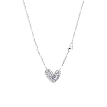 925 Sterling Silver Heart Necklace Faceted Zircons-Necklaces-GULI GULI