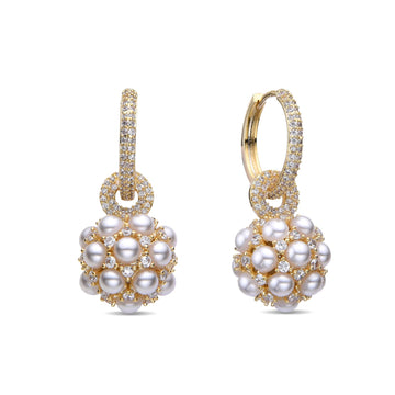 Elegant Earrings with Pearl and Zirconia Sphere-Earrings-NEW WEI