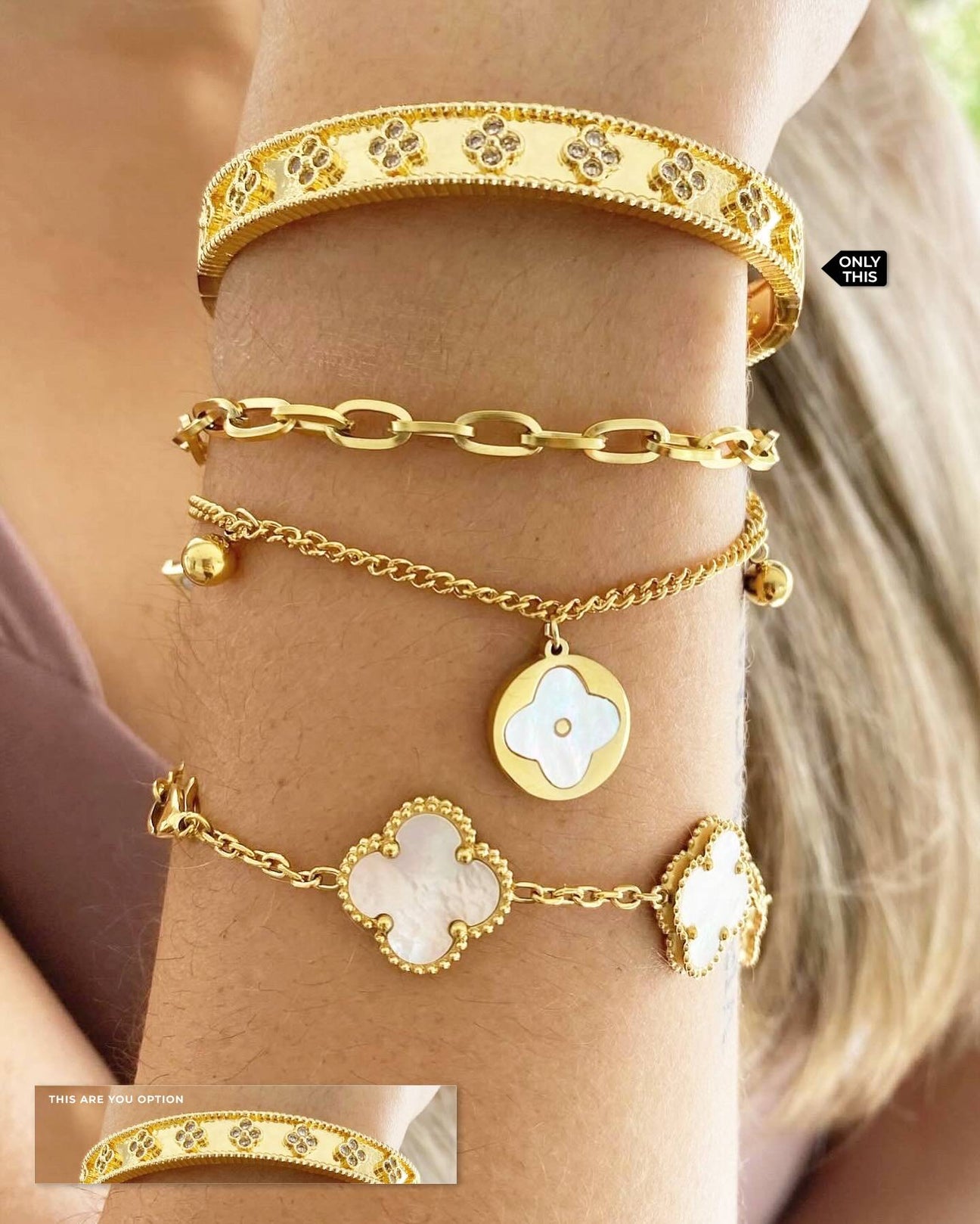 Clover and Zirconia Stainless Steel Bracelet-Necklaces-NEW WEI